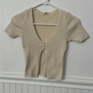 John Galt Cream Short Sleeve Cardigan | 100% Cotton | Knit Fabric | Cropped